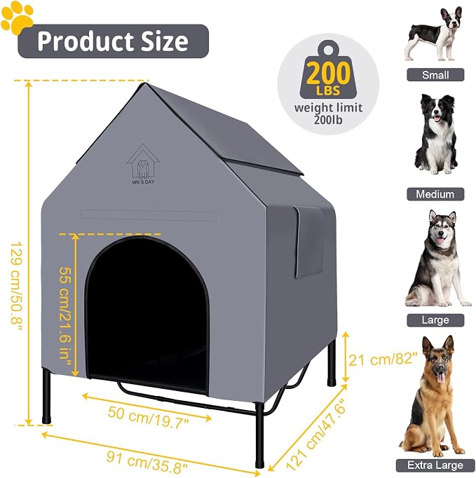 48'' Large Dog House Outdoor for Large Dogs Outside, Dog Tent, Pet House | Weatherproof Large Dogs House with Textilene Elevated Dog Bed, Breathable Dog House Outdoor with Windows and Sunshades