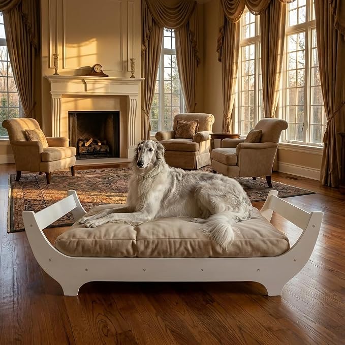 Perugina Wood Elevated Raised Dog Bed Frame Mat Set,MaplePattern,80lb | Trainer Recommended DutchDesign Sturdy Attractive Dog Sofa Couch Furniture