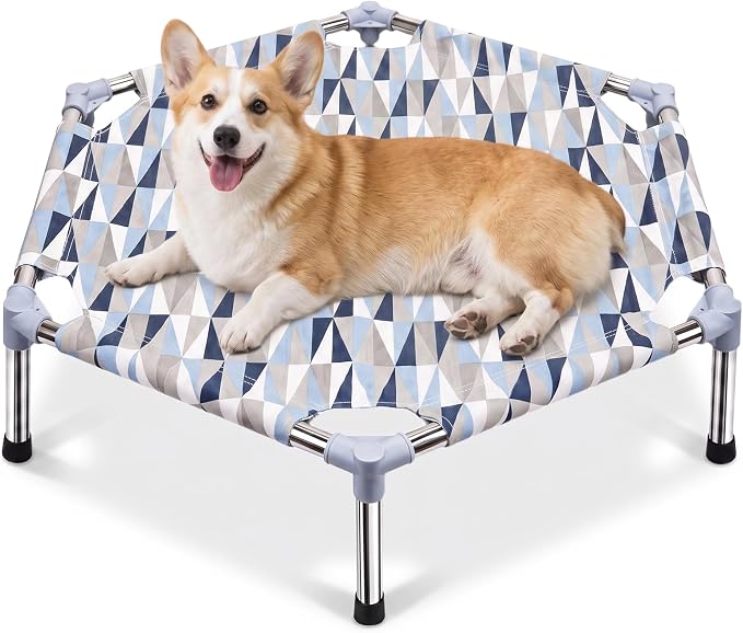 Elevated Dog Bed, Raised Cooling Dog Bed, Outdoor Dogs Cot Small, Pet Cot | Hexagon Outdoor Dog Bed with Metal Frame for Up to 40 lbs, Portable Dog Hammock for Patio Camping, Breathable, Off the Ground
