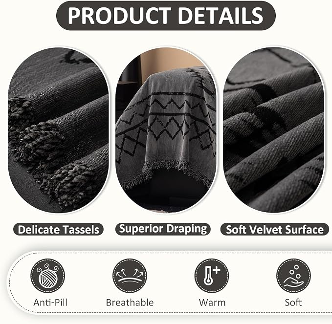 VClife Couch Cover Sofa Cover Washable Sofa Protector, Non Slip Couch Covers for 3 Cushion Couch Sofa Modern Tribal Pattern Sofa Slipcover Dog Furniture Protector, Soft Chenille, Dark Gray, 71"X134"