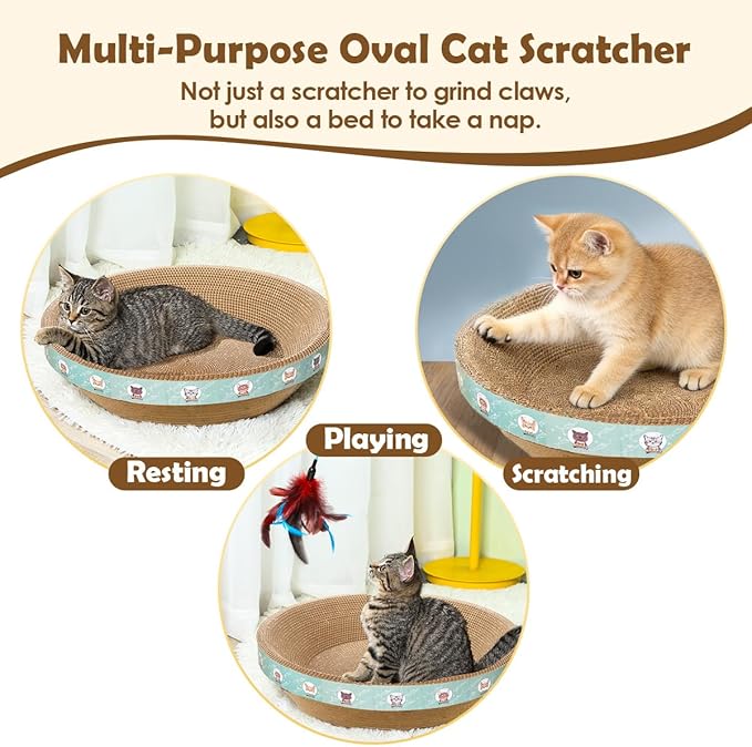Large Cat Scratcher Bed, 16.9" x 16.9" x 3.9" Cat Scratch Cardboard with 2‑in‑1 Design, Scratching Board Pad for Indoor Cats Kitty Kittens, Scratch Bowl Lounge House Couch, Furniture Protector, Round