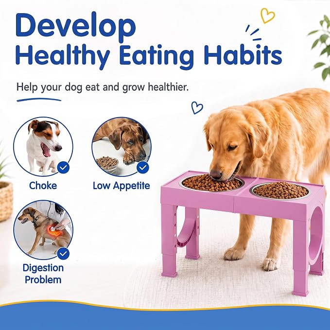 XIAZ Elevated Dog Bowls Large Breed Raised Dogs Bowl Stand Large/Medium Sized Dog Stainless Steel Food Water Bowl Stands 5 Heights Adjustable 9/11/12/14in Pet Feeder Dish Station