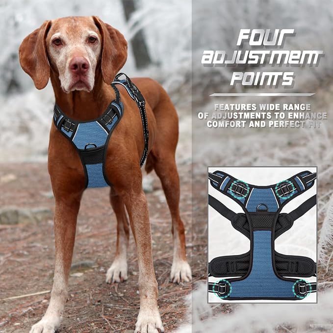 BARKBAY Dog Harness No Pull for Large Dogs Front Back Clips,Dog Vest | Soft Padded No Choke With Handle,Easy On&Off,Adjustable Reflective For Walking Training Running(Navy,XL)