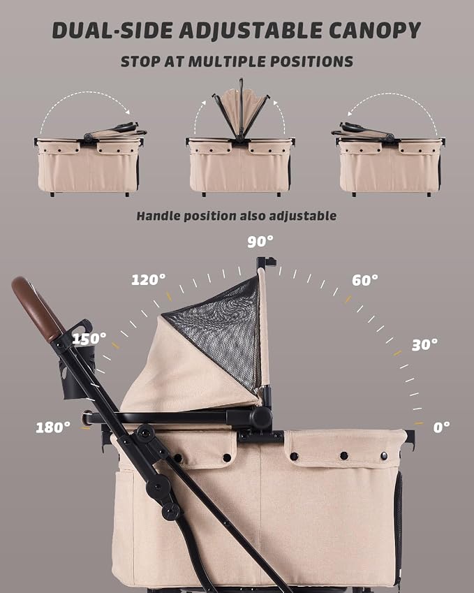 797Audio Dog Cat Stroller for Small Medium Pets,3-in-1 Foldable Pet Stroller with Detachable Carrier,Car Seat,One Click Folding,All-Terrain 4 Wheels,Adjustable Canopy with Sun Shades,Max 121lbs(Beige)