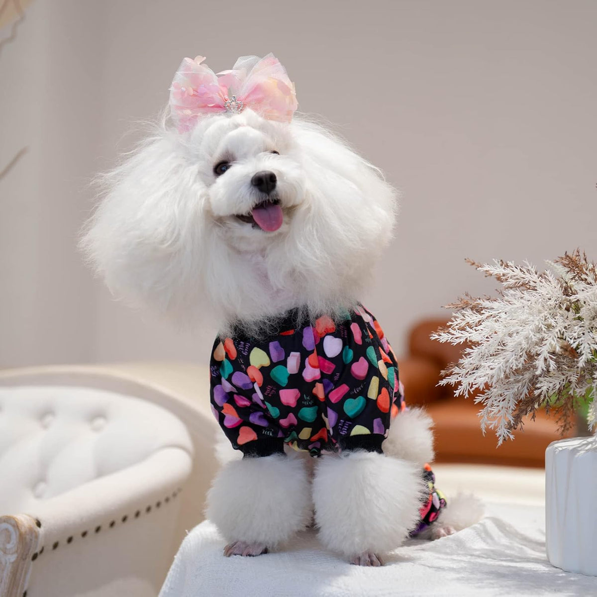 CuteBone Small Dogs Valentines Outfit Soft Puppy Onesies Pjs Dog Pajamas Pet Coat Cat Apparel Comfy Doggie Jumpsuit Bodysuit for All Seasons P272M
