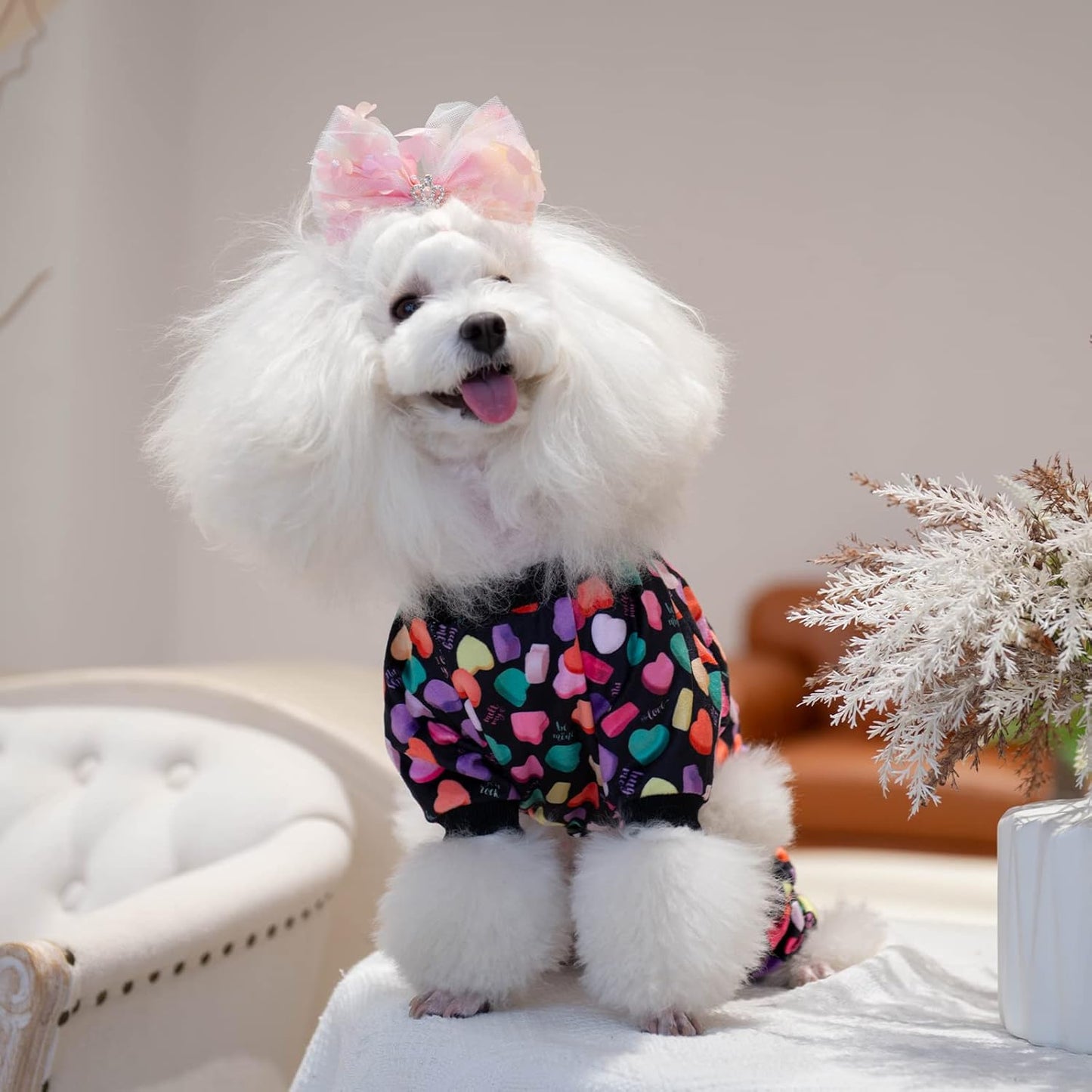 CuteBone Small Dogs Valentines Outfit Soft Puppy Onesies Pjs Dog Pajamas Pet Coat Cat Apparel Comfy Doggie Jumpsuit Bodysuit for All Seasons P272S
