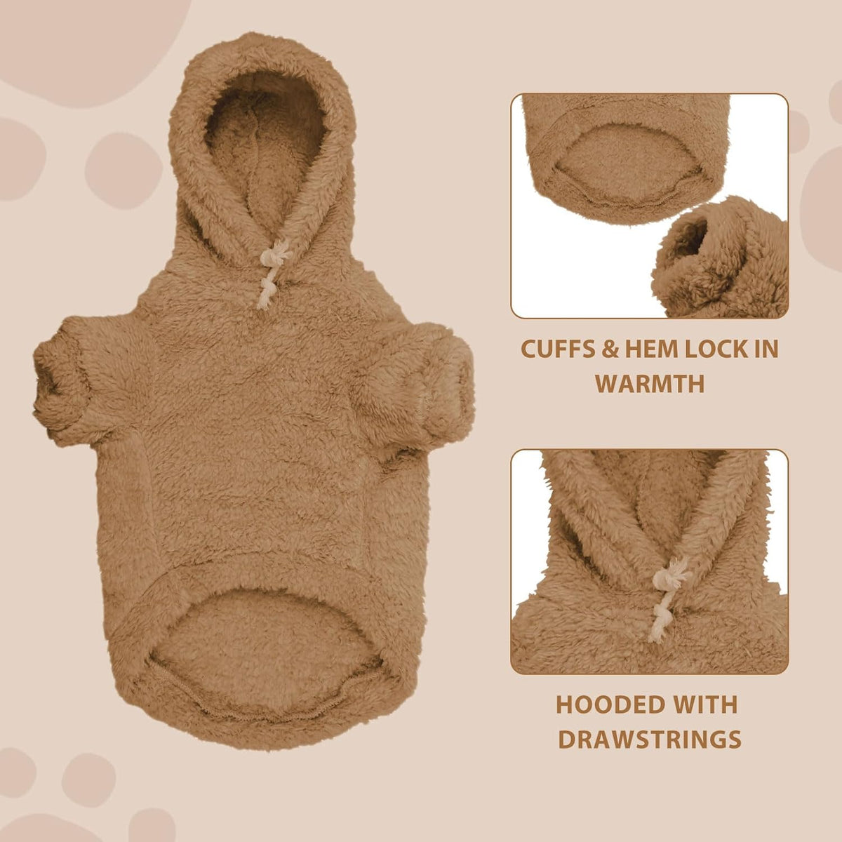 Fuzzy Dog Sweaters for Large Dogs Pet Hoodie Clothes Warm Soft Pet Coats Hooded Sweatshirt Dog Hoodie for Large Dogs(Coffee-L)