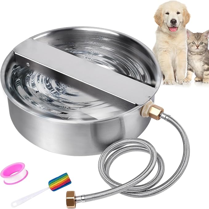 Automatic Dog Water Bowl Dispenser Large Breed| Auto Fill| High Capacity | Stainless Steel Dog Waterer with Float Valve Self Filling Auto Water Bowl for Outdoor Large Dogs Cats Chicken Livestock