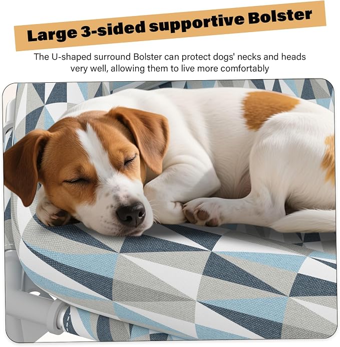 Elevated Dog Bed with Bolster, Raised Cooling Orthopedic Dogs Cot Small | Hexagon Outdoor Dog Bed with Metal Frame for Up to 50 lbs, Portable Dog Hammock for Patio Camping, Breathable, Off the Ground