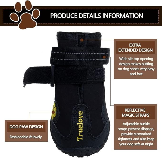 Expawlorer Dog Shoes for Large Dogs, Dog Shoes for Hot Pavement, Hiking Walking, Anti-Slip Rugged Sole,Waterproof Dog Booties for Outdoor Rain Days, All Weather Dog Boots & Paw Protectors (Black)