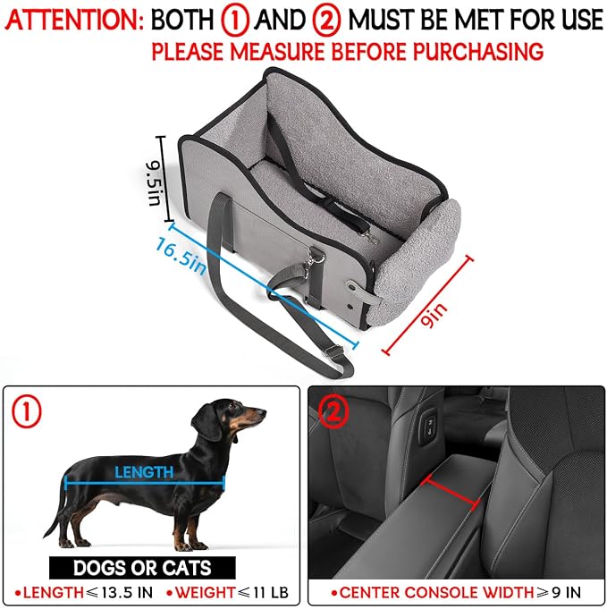 TKYZ Center Console Dog Car Seat for Small Dogs,for Car/SUV/Small Truck | Soft Pillow,Double fixation,Scratch-Resistant Fabric,Pet Booster with Safety Belt,Puppy Car Seat for Small Dogs 0-11 lbs