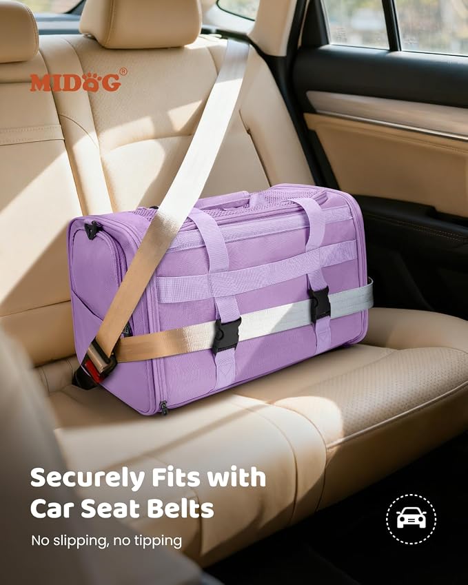 MIDOG Cat Carrier Soft for Small-Medium Cats Up to 15lbs, Airline Approved | Expandable Square Design,Comfort & Breathable Window,Equipped with anti-slip lock zippers and an internal safety leash