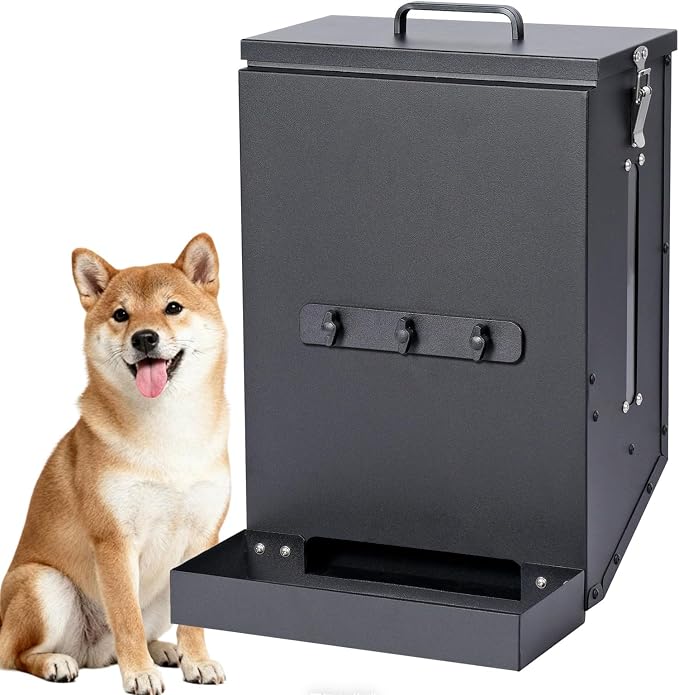 Hanging Cage Automatic Dog Feeder Large Breed,12L Dog Food Dispenser | Auto Dog Feeder with Large Feeding Mouth Kennel Kennel-Gravity Pet Cage Feeder Galvanized Steel for Dog Rabbit,Chicken,Pet