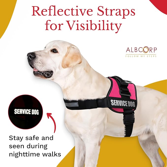 Service Dog Vest Harness – Reflective Service Animal Vest, No-Pull Harness with Handle & Mesh Padding – Sizes XXS-XL for Puppies – 2 Removable Service Patches Included (Medium, Pink)