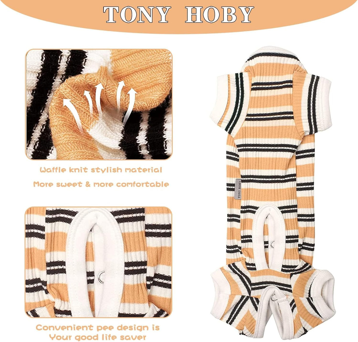 TONY HOBY Male Dog Pajamas, 4 Legged Dog Jumpsuit with Brown Stripe, Dogs Shirt for Small Medium Dogs (Brown, Boy, M)