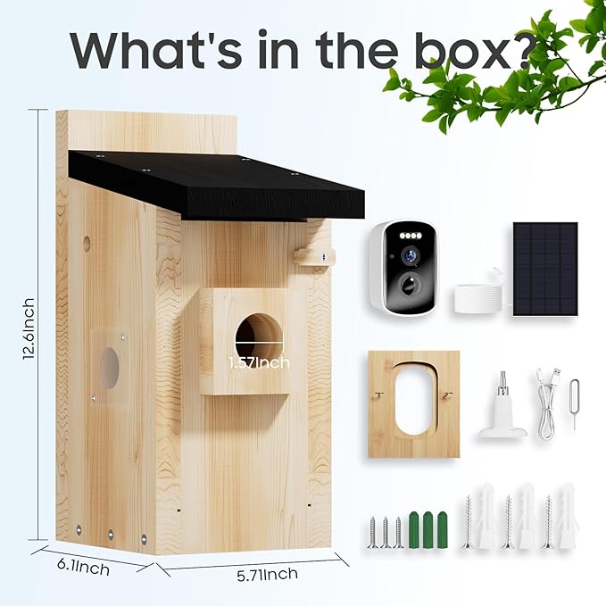 Bird House with Camera Solar Powered,5MP HD Smart Bird Watching Camera for Birdhouse,2.4G WiFi Nesting Box for Bluebird,Identify Behavior,App Control,32 SD Storage,Ideal Gift for Bird Lovers
