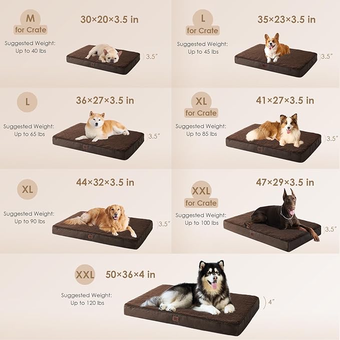 EHEYCIGA Orthopedic Dog Bed Large with Removable Washable Cover, 41IN Brown | Egg Crate Foam Support, Durable Oxford fabric, Non-Slip Bottom, Machine Washable, Soft Waterproof Plush Pet Bed Mat For Crate