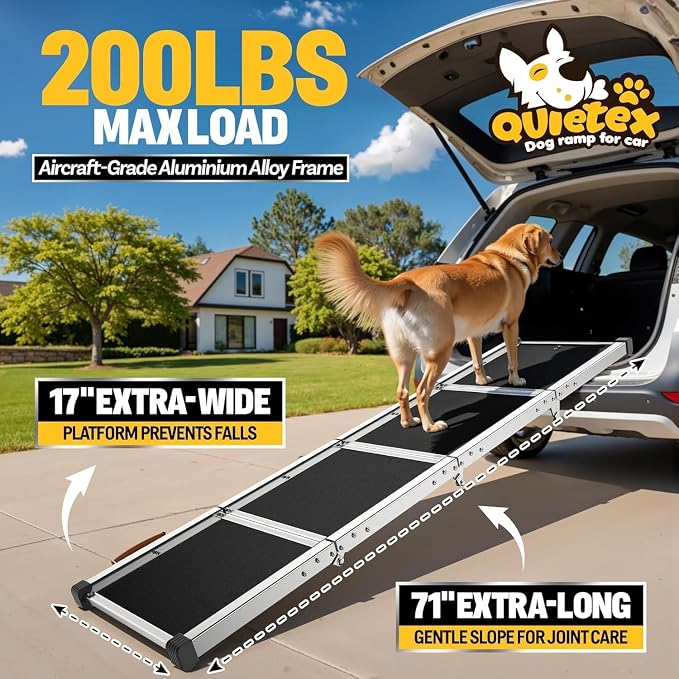 71”Dog Ramp for Car SUV Truck with Adjustable Head | Aluminum Alloy Dog Ramp, Foldable Outdoor Pet Ramp,Up to 200 LBS,Non-Slip Surface Dog Ramps
