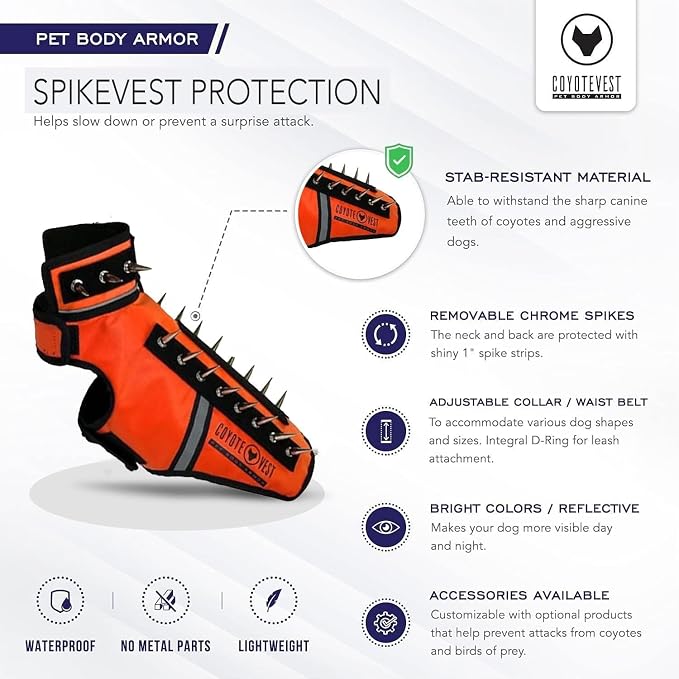 CoyoteVest SpikeVest Dog Harness, Made in the USA, XS-Red | Stab-Resistant Protective Vest | Coyote Vest for Dogs | Defends Against Coyotes, Dogs, Birds of Prey | Reflective Safety