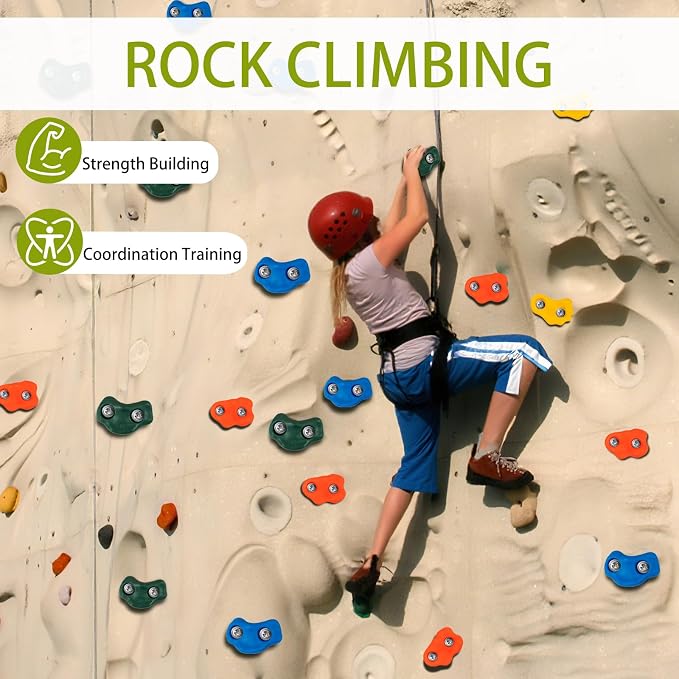 Cheardia 25 Pcs Rock Climbing Holds, Multi-Colored Rock Wall Holds Grips | Indoor & Outdoor Rock Wall Climbing Kit with Mounting Hardware and Knotted Rope for Adults Home Multi-Colored