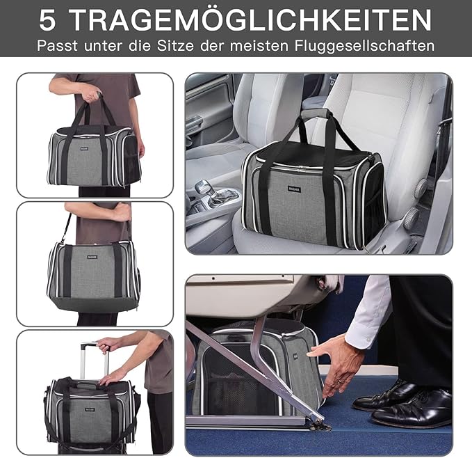 BAGLHER Expandable Cat Carrier with Travel Litter Box, Pet Travel 5 Sides Open Doors 3 Sides, Leak-Proof and Collapsible, for Car, Airplane Trip, Grey