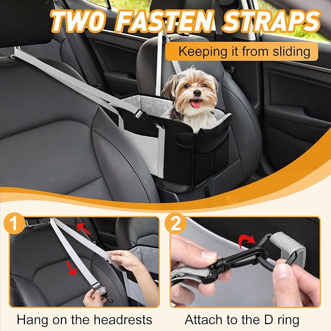 Portable Dog Car Seat for Small Dogs, Puppy Car Seat, Black | Booster Seat With Safety Leash & Adjustable Straps Keeps Small Dogs Secure. Removable Washable Cushion. Fits Most Cars.