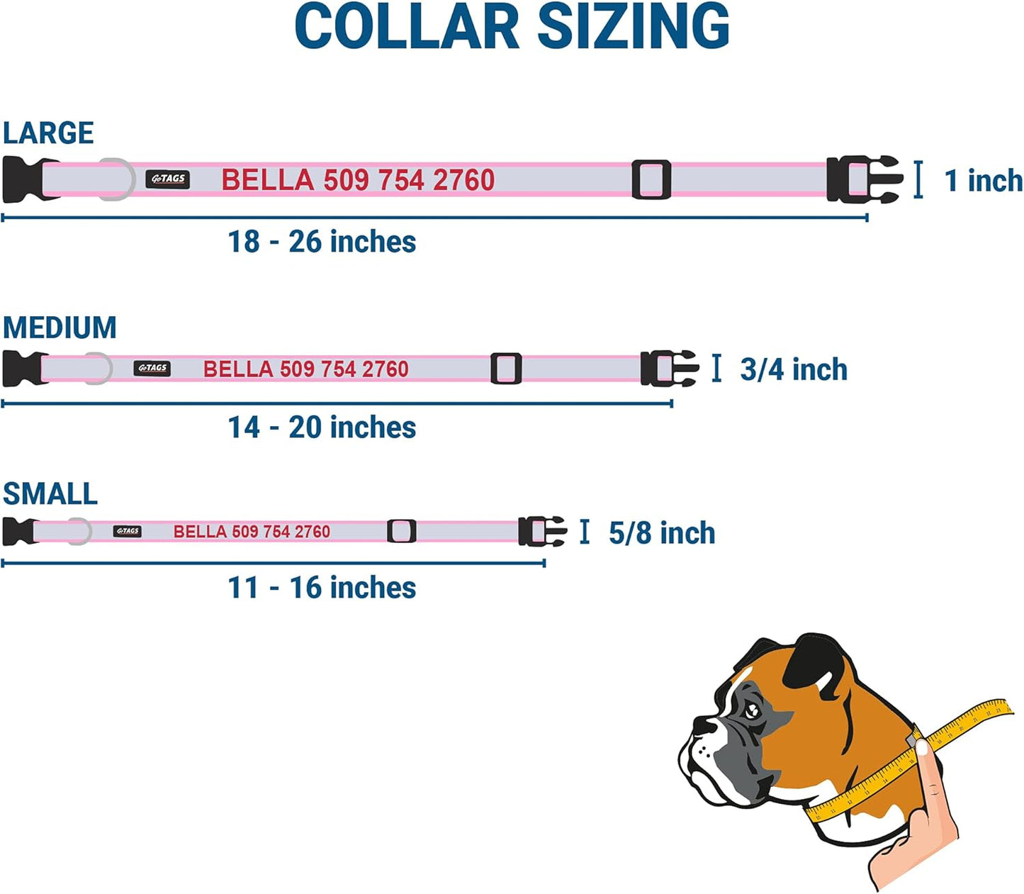 GoTags Reflective Personalized Dog Collar with Nameplate, Adjustable Dog Collar with Custom Engraved Steel Slide On Pet ID Tag, Silent, No Noise Dog Tag for Large Medium or Small (Pink, Medium)