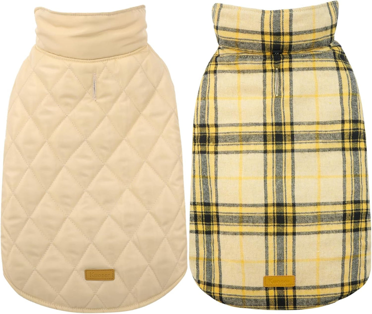 Kuoser Warm Dog Coat, Waterproof Dog Coats for X-Small Dogs, Adjustable Durable Doggie Winter Jacket Reversible Cozy Puppy Cold Weather Apparel from Small to Large Breed, Yellow XS