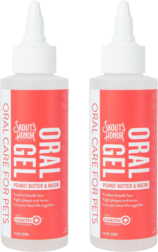SKOUT'S HONOR Peanut Butter & Bacon Oral Gel - Fights Plaque and Tartar, Freshens Breath Fast, No Brushing Required, 4 oz, 2-Pack