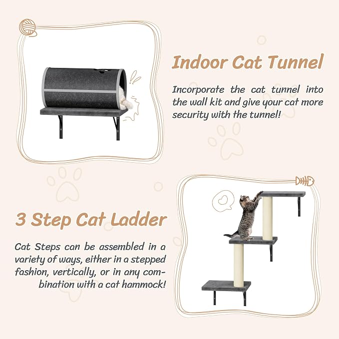 12-in-1 Cat Wall Shelves, Modern Wall-Mounted Cat Furniture, Wooden Climber Includes House, Bridge, Tree, Steps, and Scratcher, Space-Saving Cat Climbing Wall Systems, Dark Gray
