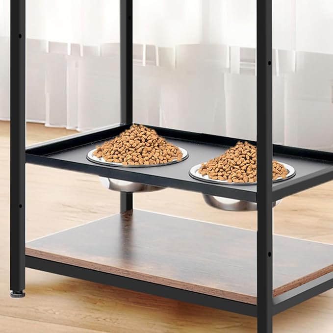 Dog Feeding Station Storage Furniture Shelves with Drawer, 3 Levels Height Adjustable Raised Dog Bowls