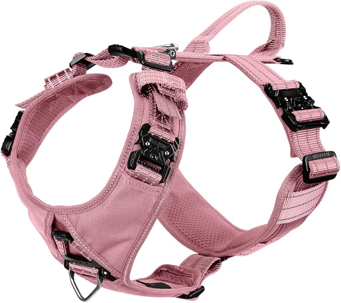 ICEFANG Dog Halter Harness with Metal Buckles,Dog Strap Vest X-Large Dogs | Control Handle,Summer-Cooling,Reflective,Front Hook,Adjustable,Soft Padded,No Pull,Pink,XLarge