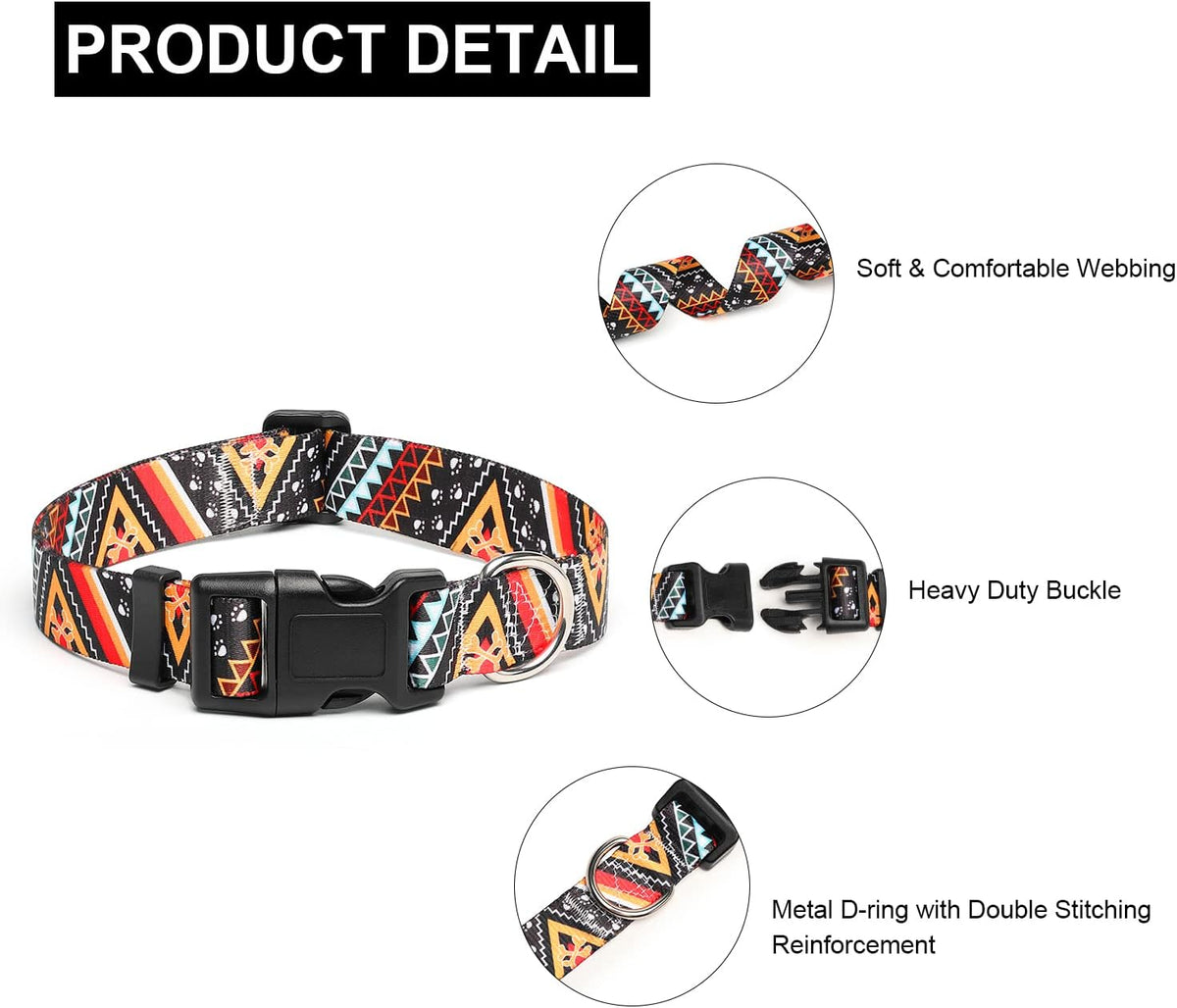 Mercano Adjustable Dog Collar - Special Design Patterns, Soft Nylon Comfortable Durable Pet Collar for Small Medium Large Dogs (S, Ethnic Gold)