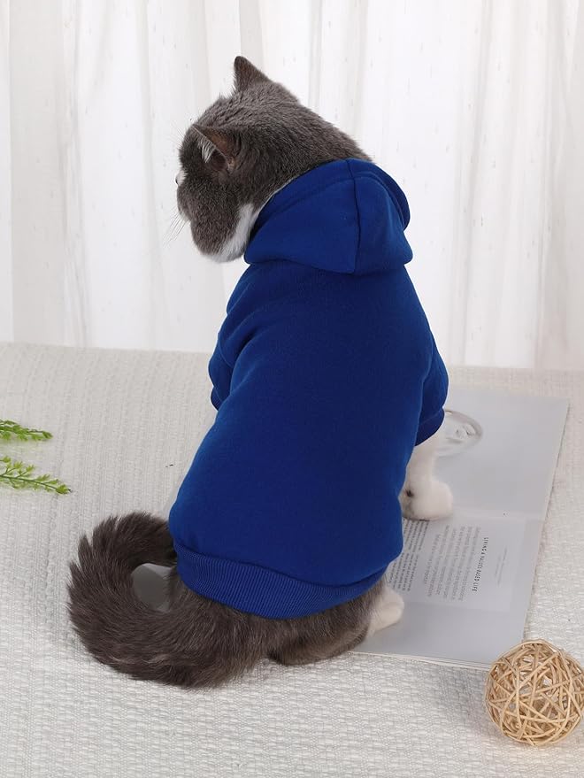 QWINEE Basic Dog Hoodie Sweatshirt Puppy Sweater Warm Cat Costumes Pet Clothes for Chihuahua Puppy Kitten Small Medium Dogs Royal Blue Small