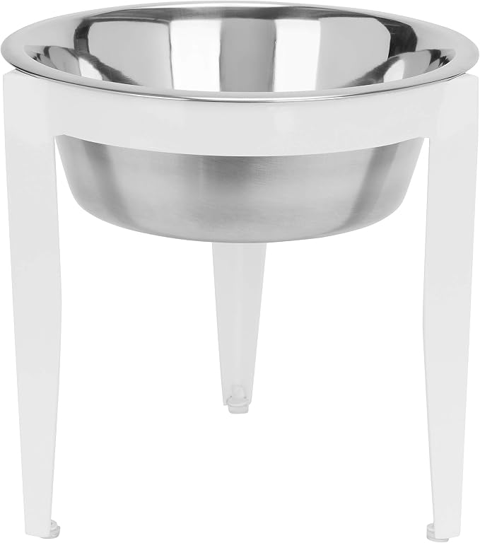 Vision Outdoor/Indoor Elevated Single Diner for Dogs - 10" Tall - White