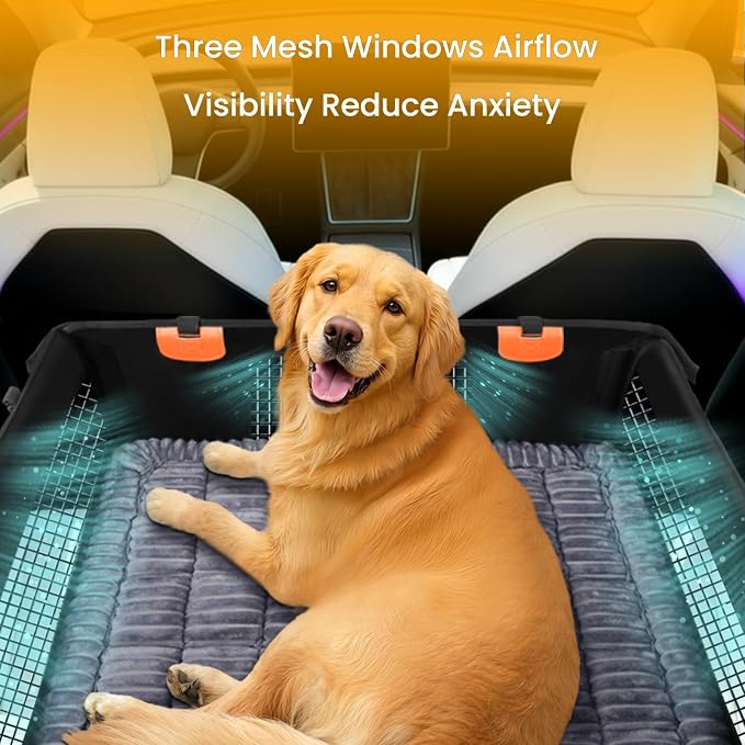 Large Dog Car Seat Cover with Dog Bed Mat for Back Seat Half - Single Seat Travel Hammock Extender, Waterproof Hard Bottom for Medium & Large Dogs, Car SUV Truck Vehicle