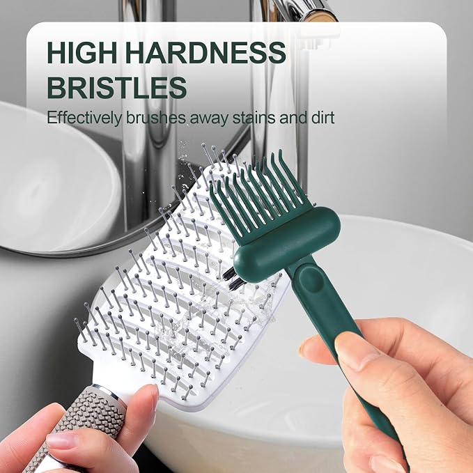 2 Pack Hair Brush Cleaning Tool, 2-in-1 Cleaner Tool, Portable Cleaning Tool Set for Brush Comb Keyboard, Remover Rake for Removing Hair Dust, Home and Salon Use(Green&Grey)