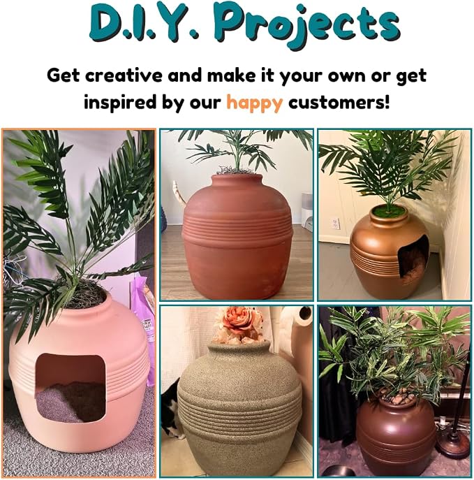 Good Pet Stuff Original Hidden Litter Box Planter, Decorative Cat Litter Enclosure with Carbon Filter, Artificial Palm Plant, Upgraded Design, Easy to Clean, Base Kit, Pink Coral