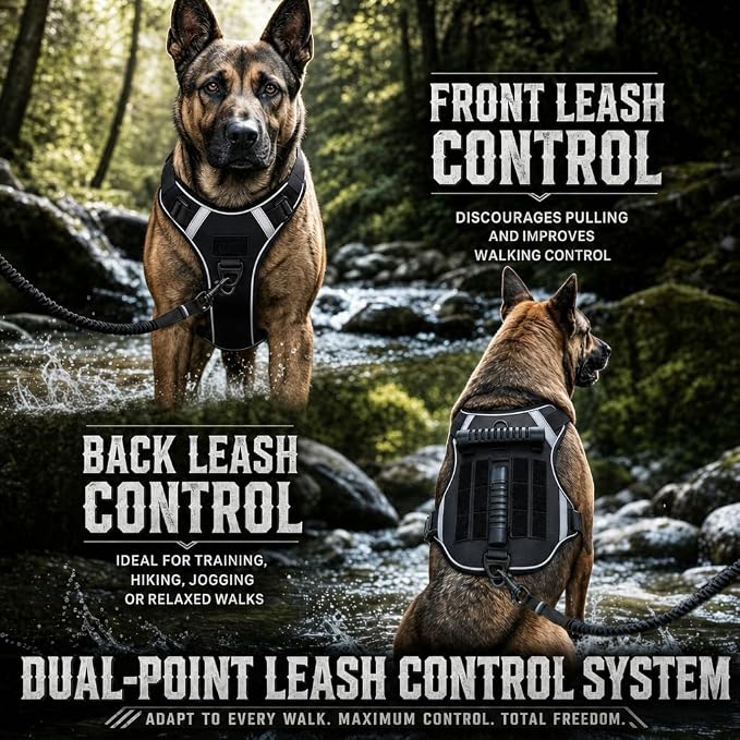 Tactical Dog Vest with Handles,No Pull Tactical Service Dog Harness with Molle System, Adjustable Reflective Pet Vest for Walking Hiking Training Army Green M