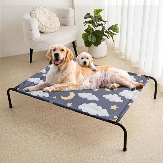 Black Night Cloud Moon Pattern Orthopedic Elevated Dog Pet Bed(47"X31"X9"),with Metal Frame,Breathable Waterproof Dog Kennel,Sleeping Bed for Small Medium Large Dogs Cats,for Home,Outdoor Use