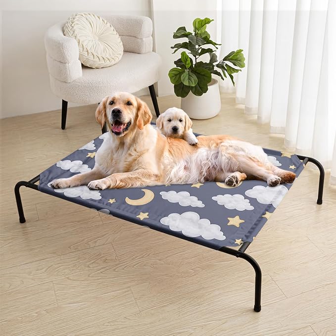 Black Night Cloud Moon Pattern Orthopedic Elevated Dog Pet Bed(35"X25"X8"),with Metal Frame,Breathable Waterproof Dog Kennel,Sleeping Bed for Small Medium Large Dogs Cats,for Home,Outdoor Use