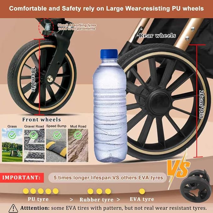 MILA&LOUIS Dog Stroller, 24" Pet Cradle, Large PU Wear-Resistant Wheels, Cat Stroller for Small & Medium 55 lbs, Lightweight Pet Stroller, Detachable Aluminum Cradle, Cup Holder, Hook & Rain Cover