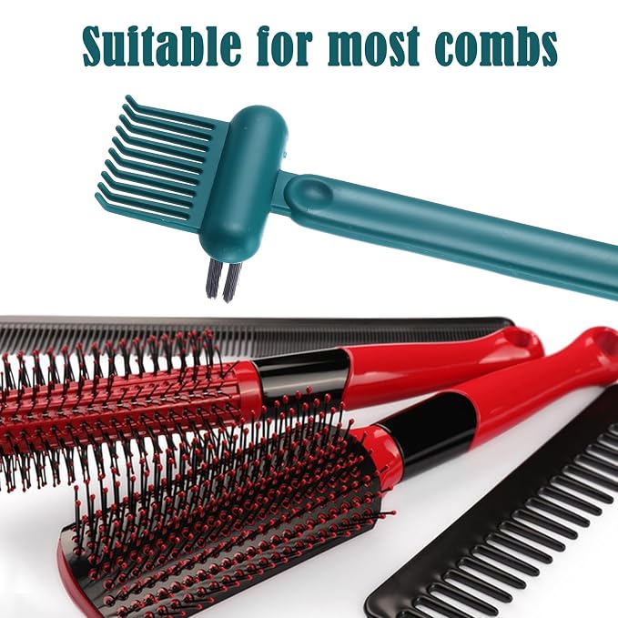 2Pcs 2-in-1 Hair Brush Cleaner & Remover Tool Brush Cleaning Tool Comb Cleaner Effective Hairbrush Cleaner Hair Brush Remover Rake for Man Woman Home Travel Salon Removing Hair Dust (Green, White)