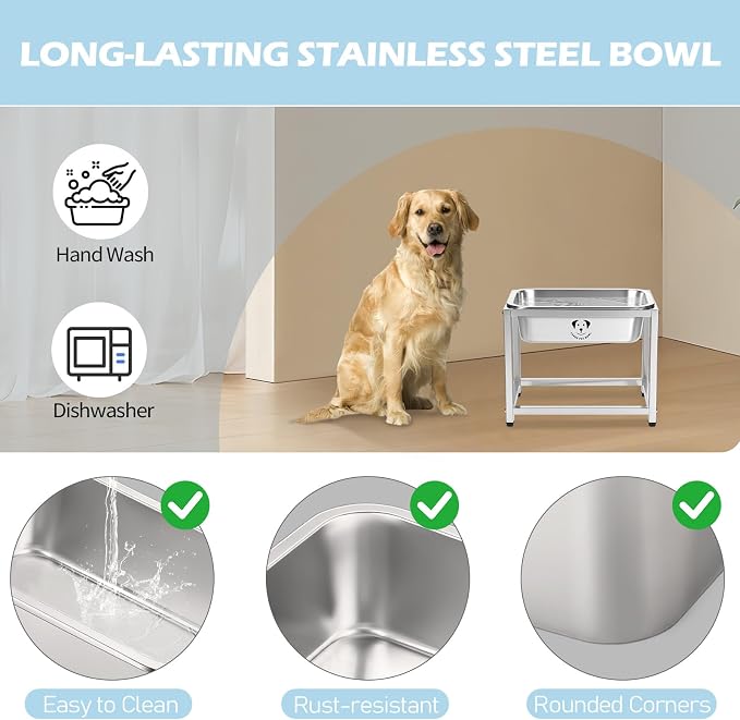 Elevated Dog Water Bowl, Stainless Steel Dog Bowl for Medium Large Dogs, Easy to Clean and Assemble for Outdoor Use 0.85 Gallons Bowl with Full Metal Stand Raised 10.23"
