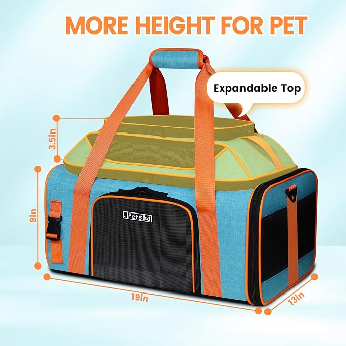 Petskd Top-Expandable Small Pet Carrier with Wheels (19" L x 13" W x 9" H), Southwest/Allegiant Airlines Approved, Rolling Pet Carrier for Small Dogs & Cats (Black)