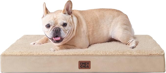EHEYCIGA Orthopedic Dog Bed with Removable Washable Cover, Khaki, 30IN | Egg Crate Foam Support, Durable Oxford fabric, Non-Slip Bottom, Machine Washable, Soft Waterproof Plush Pet Bed Mat For Crate