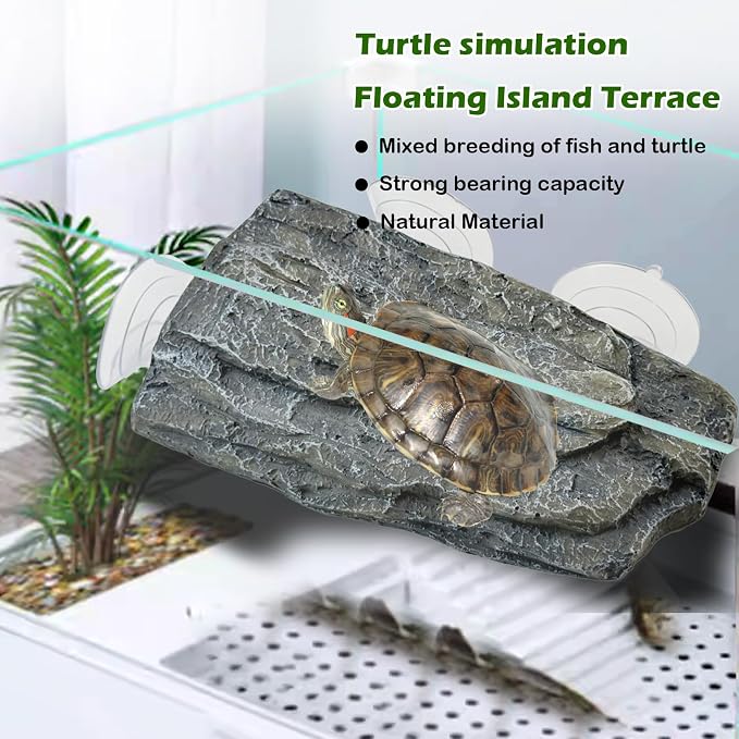 kathson Turtle Basking Platform,Tortoise Tank Rocks with 3 Suction Cups Tortoise Climbing Platform Turtle Habitat Decorations Terrace for Frogs,Terrapins,Juvenile(Grey)