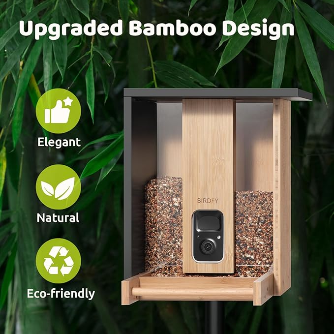 NETVUE by Birdfy Smart Bird Feeder with Camera Solar Powered,2K Live Steam&Permanent AI Identify for Birds&Motion Detection,Birds Watching Ideal Wood Feeder for Chistmas Gift for mom,Bird-Lover