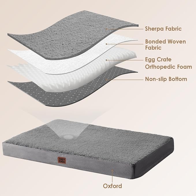 EHEYCIGA Orthopedic Dog Bed Large with Removable Washable Cover, 36x27 | Egg Crate Foam Support, Durable Oxford fabric, Non-Slip Bottom, Machine Washable, Soft Waterproof Plush Pet Bed Mat For Crate