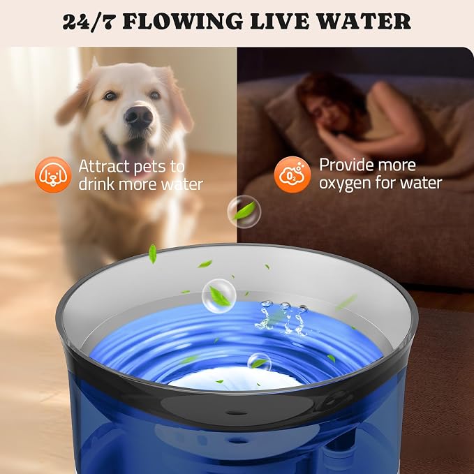 Pawtners 1 Gal/3.5L Dog Water Fountain,Elevated Dog Water Bowl Dispenser | Vortex Flow filter,Automatic Pet Water Fountain for Large Dogs Inside, Deep Drinking Area and Quiet Pump, 10" H